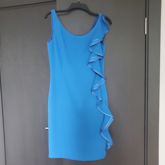 Blue/turquoise sleeveless short cocktail dress - Picture 2 of 4